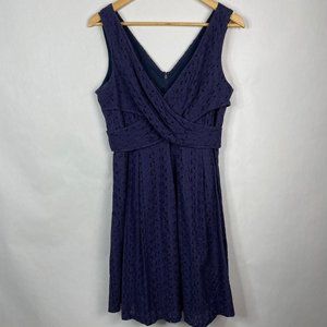 Nine West  Sleeveless V Neck Fit Flare Eyelet Lace Dress  Navy Blue  Siz…
